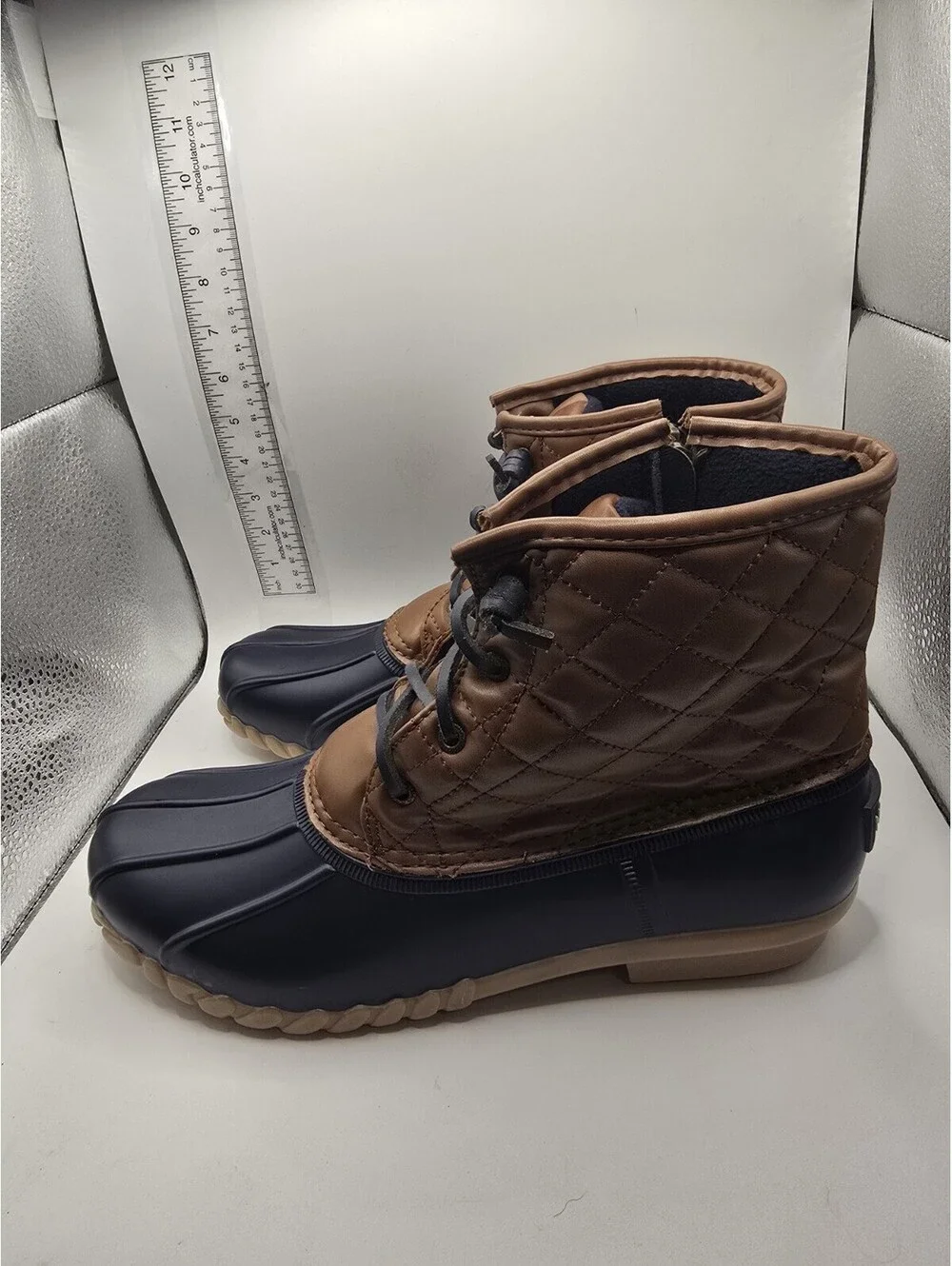 Nautica Duck Boots Womens Size 11 Navy Brown Rubber Side Zipper